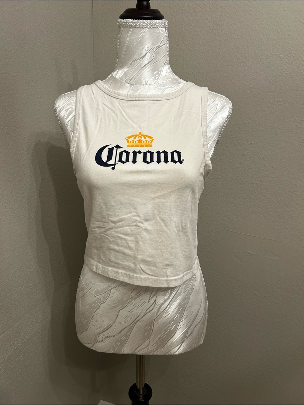 Corona White Tank Top with Yellow Crown and Navy Logo - Women